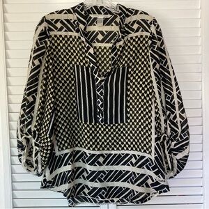 Diane von Furstenberg Multipattern Silk/Cotton Blouse Sz 6